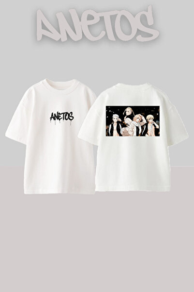 Anetos تي شيرت توكيو ريفينجرز 4 ديزاين راك مطبوع قطن أبيض قصة فضفاضة