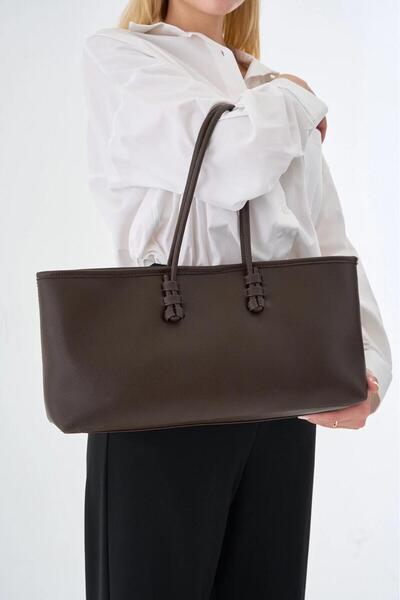 CANTACOMBINE Γυναικεία μακριά τσάντα tote καφέ