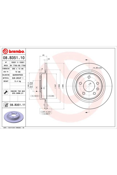 Brembo Set Discuri Frana Chevrolet Cruze/Orlando/Volt Chevrolet (Sgm) Cruze L...