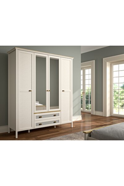 Sakura Ahşap Hunerika Meniro Premium 4 kapak 2 çekmeceli Gardırop-Minifiks ba...