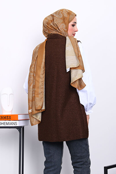 İmajButik Brown Buttoned Boucle Vest