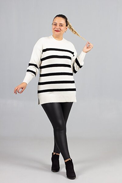 Truva XXL Yan Black Striped Bearded Standard Knitwear |   Plus Size Knitwear Sweater (40-46)
