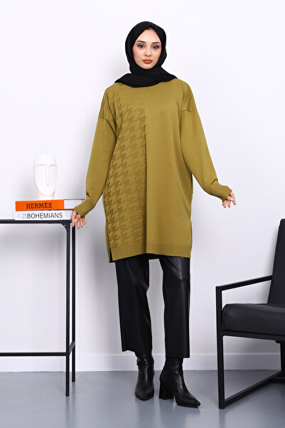 İmajButik Oil Green Cold Thread Mercerized Knitwear Tunic