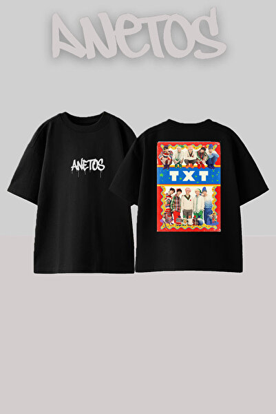 Anetos Μπλουζάκι Txt Design Back με τύπωμα Cotton Black oversized