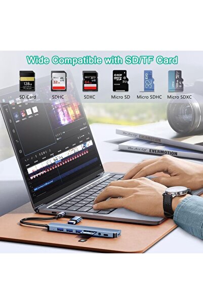 007 USB-C 8-in-1 Hub — Type-C Multiport Adapter with USB3.0, 3×USB2.0, SD/TF Card Reader & 3.5mm Audi