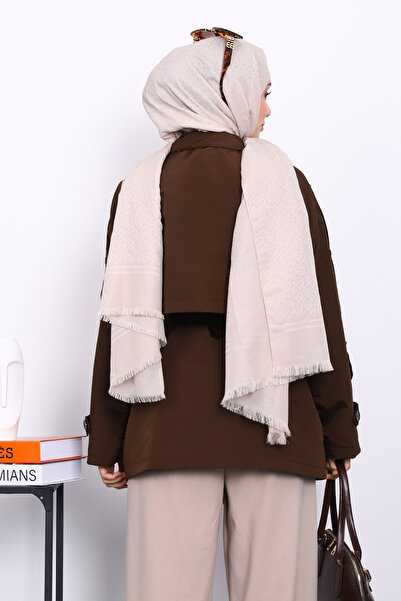 İmajButik Καφέ κοντό παλτό με επένδυση με γιακά διπλό πέτο