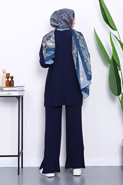 İmajButik Σετ πλεκτό με παντελόνι Navy Blue κοτλέ Yumoş