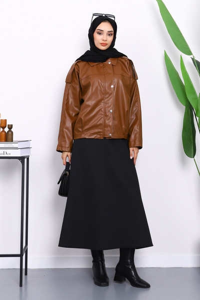 İmajButik Δερμάτινο μπουφάν με επιλογές ώμου Taba