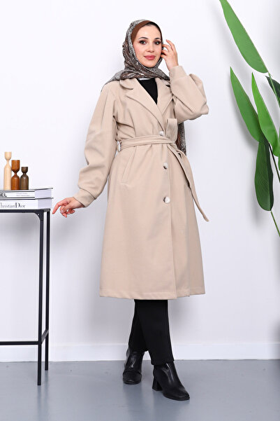 İmajButik Παλτό με μανίκια με μπαλόνι βιζόν και ζώνη μέσης