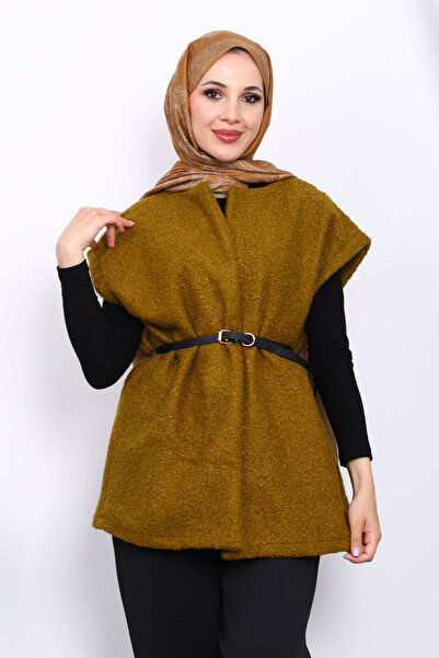 İmajButik Oil Green Waist Belted Orchid Vest