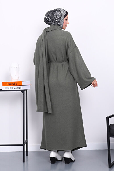 İmajButik Φόρεμα με λαιμόκοψη χακί με σάλια