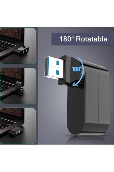 Allkindmore USB 3.0 4-Port Hub (Rotatable 90°/180°) with USB-A and USB-C Ports - Extender for Laptops, MacBook