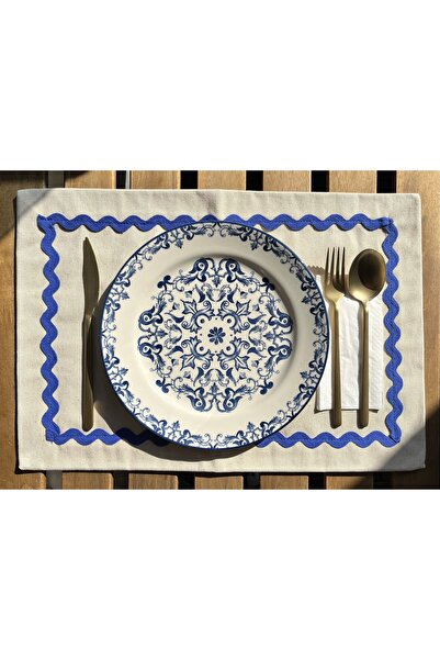 Yare Atelier Set de 2 servicii din țesătură de in brut, albastru cobalt Blue ...