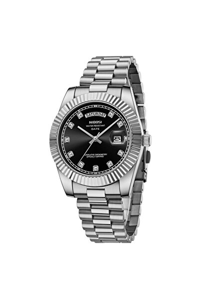 Nibosi Ceas bărbătesc cuarț afaceri casual analogic modă argintiu negru