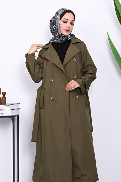 İmajButik Χακί καμπαρντίνα με γιακά και επένδυση με ζώνη