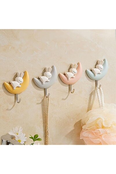 Generic 4 Pcs Cute Adhesive Wall Hooks – Punch Free Rabbit Key Holders, Stron...