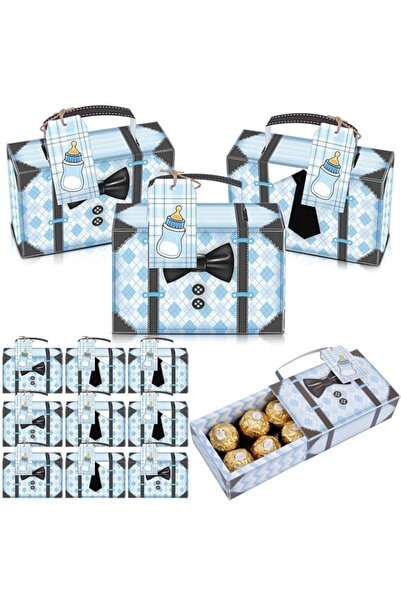 Generic Tazweeq 5 Pcs Blue Boss Themed Suitcase Favor Boxes, Cute Baby Suitcase Candy Boxes with Tags and B