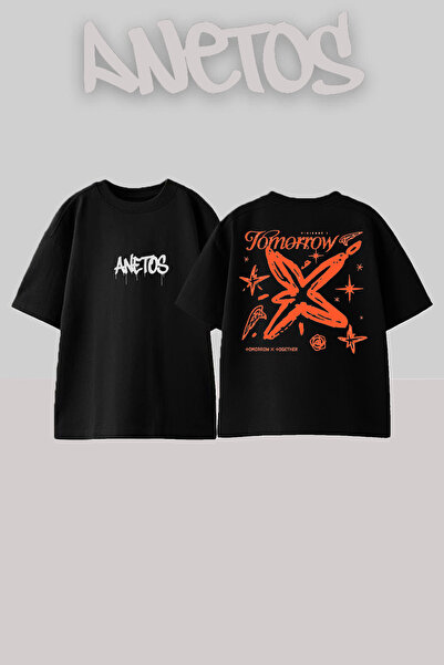 Anetos Μπλουζάκι TXT 3 Design Back με τύπωμα Βαμβακερό Μαύρο oversized