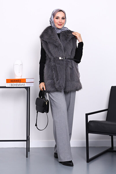 İmajButik Smoked Lined Belted Fur Vest