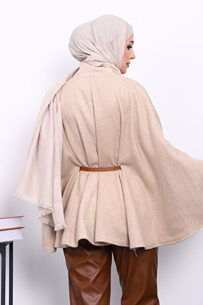 İmajButik Mink Hakim Collar Waist Belted Poncho