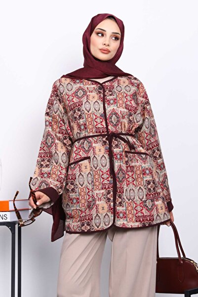 İmajButik Μπουφάν με έθνικ σχέδιο με κουμπώματα από δαμάσκηνο