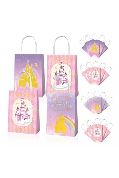 Generic AM ANNA 12 Pack Castle Party Favor Bags, Kids Pink Goodie Bags for Birthday Party, Candy Treat Bags