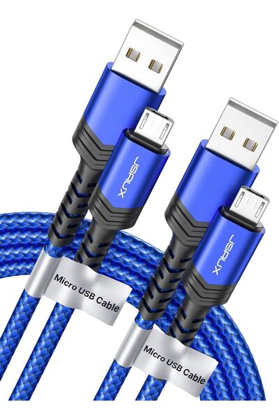 Generic كابل JSAUX مايكرو USB للشحن [2 متر، عبوة من قطعتين]، سلك مجدول من الن...