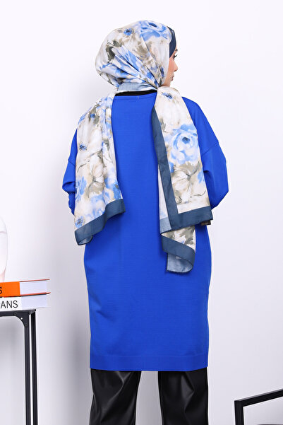 İmajButik Saks Mavi Soğuk İplik Merserize Triko Tunik