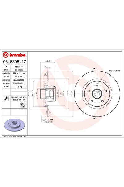 Brembo Спирачен диск Nissan NV250 Bus/NV250 Каросерия Renault Kangoo / Grand ...
