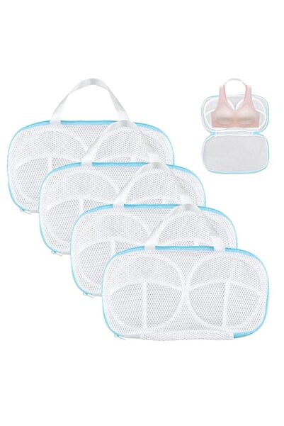 Generic 4 قطع من حقيبة غسيل حمالة الصدر، حقيبة غسيل ملابس داخلية شبكية مضادة للتشوه مع مقبض وسحاب