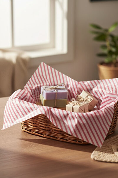 OLİ Art ورق بيلور رفيع مخطط باللونين الأحمر والأبيض 50x70 سم - 130 قطعة |   ه...