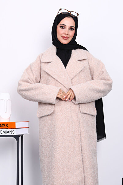 İmajButik Μπεζ παλτό με επένδυση με διπλό πέτο γιακά