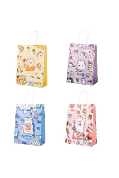 Generic TERRIFI 24 Pcs Cartoon Bunny Paper Gift Bags with Embossed Pattern, Cute Party Favor Bags with Hand