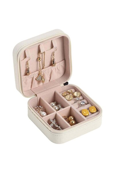 GOTA حقيبة صغيرة لتنظيم المجوهرات للسفر للنساء والفتيات - أبيض