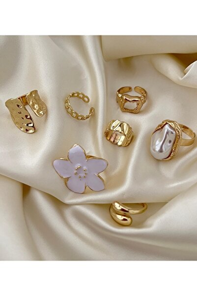 Goche مجموعة أزياء مكونة من 7 قطع: مجموعة خواتم قابلة للتعديل مطلية بالذهب وم...