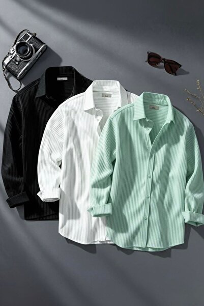 OTAKU 3-Piece Men's Corded Fabric Ottoman Long Sleeve Shirt Set