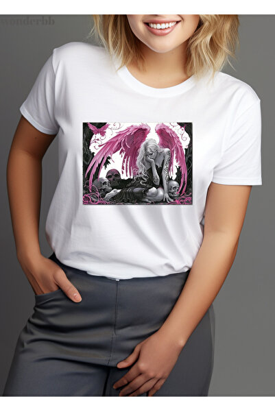 wonderbb Tricou de damă 100% bumbac „Angel Krull” Alb