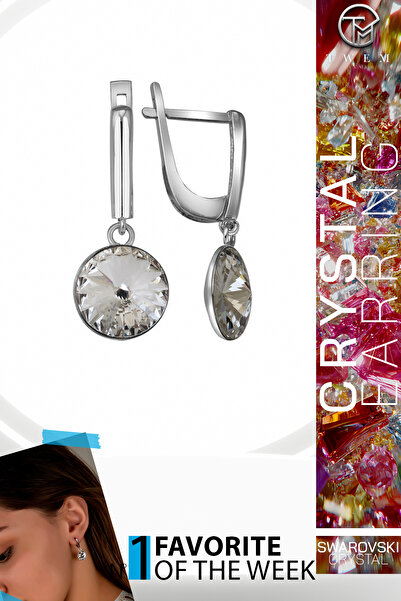 Twem Silver أقراط متدلية بيضاء مرصعة بحجر كريستال زركونيا سواروسكي |   تقليدي وأنيق