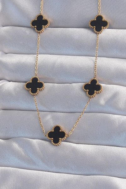 Skygo 316L Steel Gold Color Black Enamel Clover Necklace - Tj-Bko8998