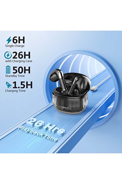 Promate high definition transparent tws earbuds black