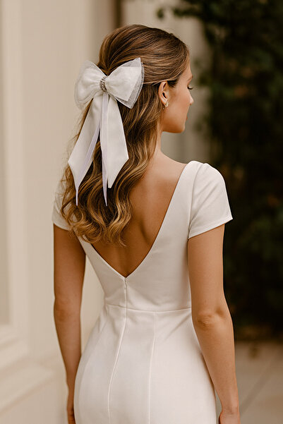 Gunessa مشبك شعر نسائي من الساتان على شكل فيونكة للزفاف باللون الأبيض - إكسسو...