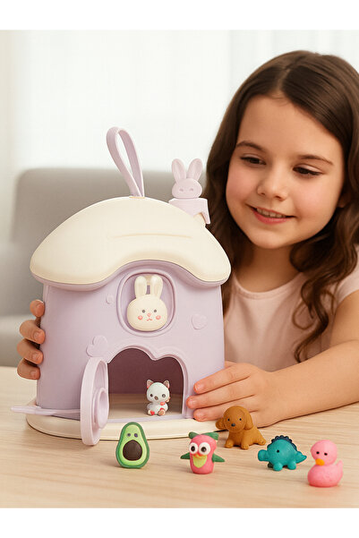 moryconcept Ev Şeklinde Anahtarlı Sevimli Tavşan Kumbara 18,5x20 cm