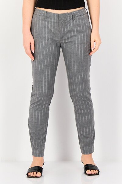 Reiko بنطلون نسائي مخطط بقصة سيجارة وقصة ساق مستقيمة، رمادي