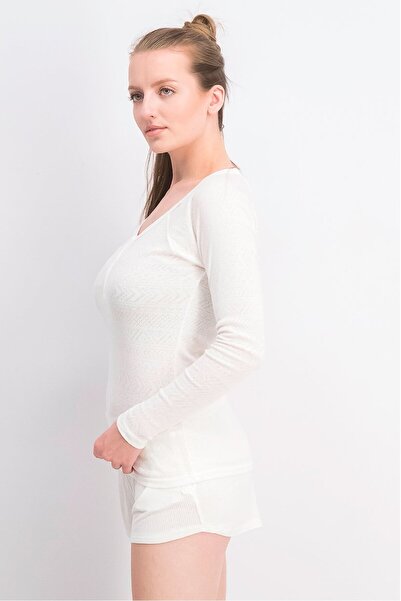 Undiz Women Round Neck Long Sleeve Textured Top, White