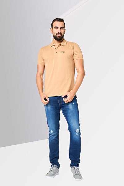 Cerruti 1881 Men Regular Fit Embroidered Logo Short Sleeve Polo Shirt, Tan