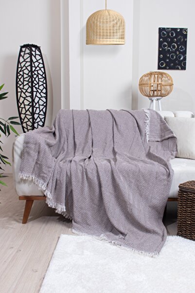 Valoroso Tekstil غطاء أريكة قطني بنمط متعرج مع شراشيب 170×210 سم |   ديكور وم...