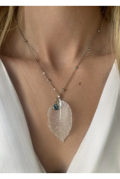 BİJUKO TAKI Stilinizi Parlatın قلادة بتصميم أوراق الشجر مع تفاصيل خرز العين ا...