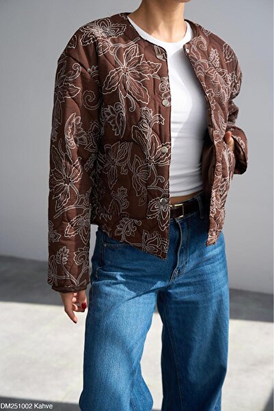 CADDELAMODA Γυναικείο Καπιτονέ Παλτό με Κέντημα