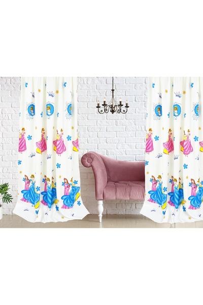 OEM Set of 2 curtains with drapes, 2x170x240 cm, princess pattern, multicolor