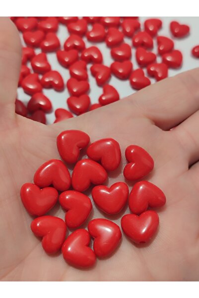 Mutlu Bujiteri Hobi Aksesuar 50 قطعة من خرز القلب الأحمر الأكريليك